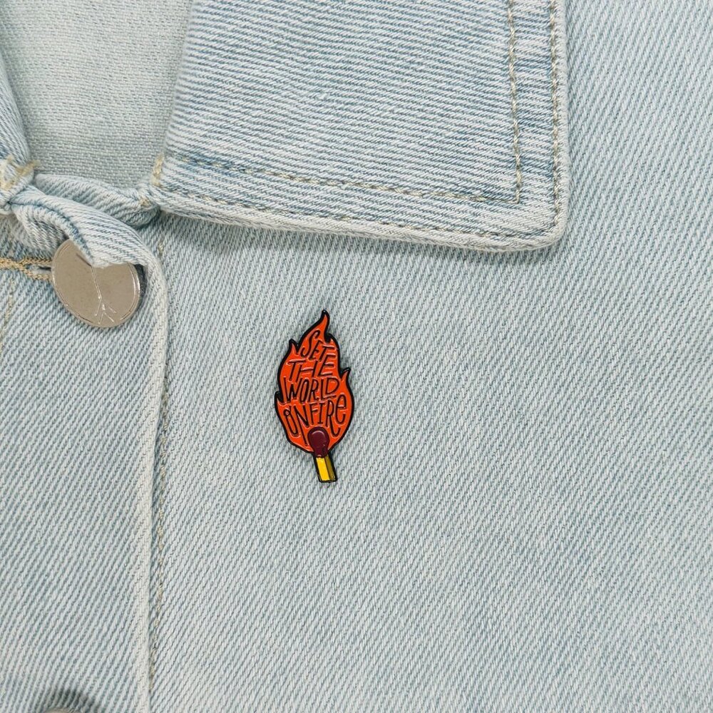 ⭐Cartoon Set the world on fire Enamel Pin Matches Flame Blaze Brooch Bag Clothes